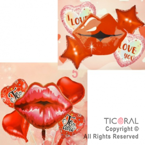 SET DE GLOBOS METALIZADO LABIOS TE AMO  5 UNIDADES 